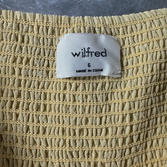 Aritzia Wilfred Tempest Dress Women's 6 Yellow Mini Smocked Heirloom‎ Regency - Picture 4 of 8